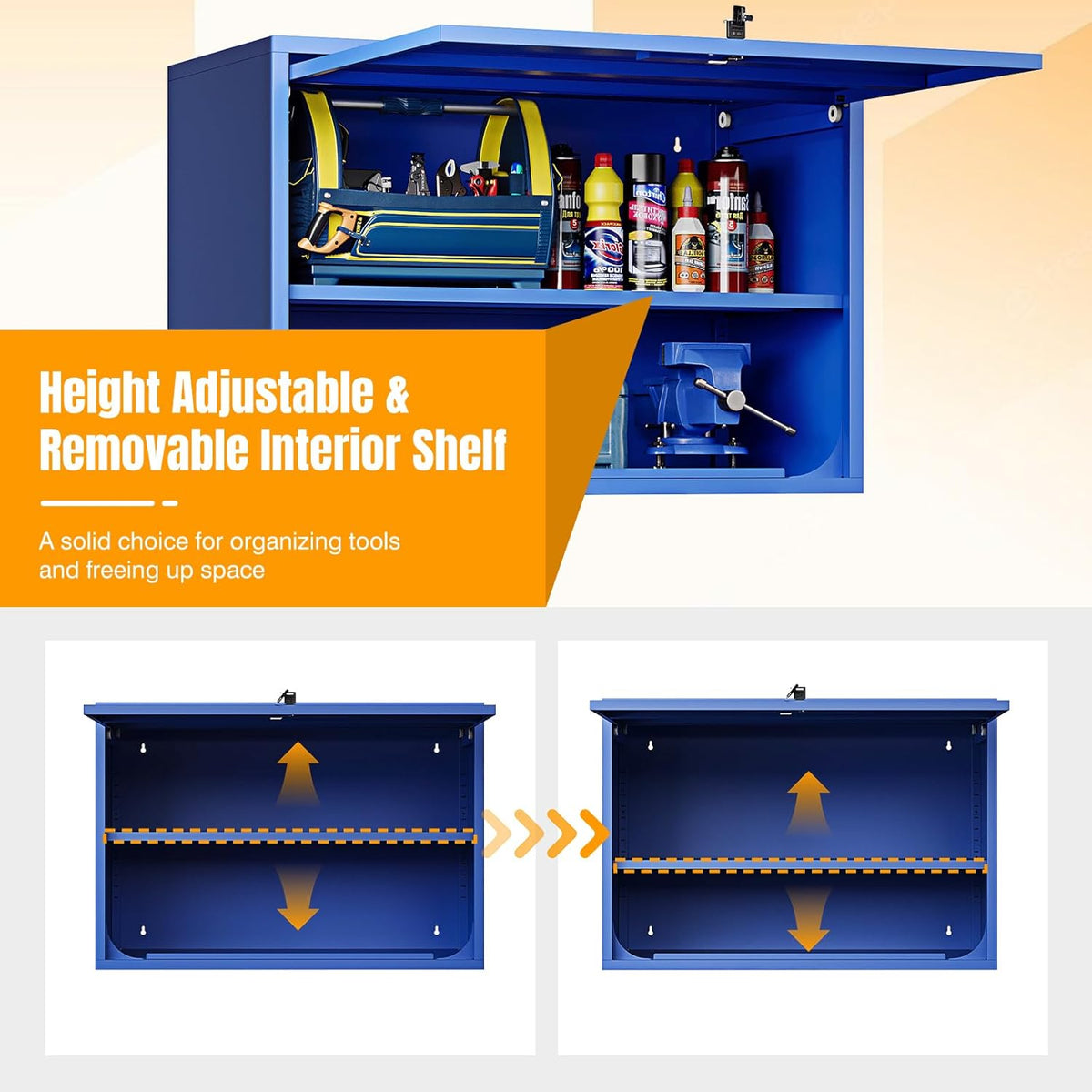 Metal Wall Storage Cabinet 22'' Tall Wall-Mounted Steel Garage Cabinet Adjustable Shelf Wall Shelf Metal Garage Locker Storage Rack Small Tool Chest Trailer Assembly Required