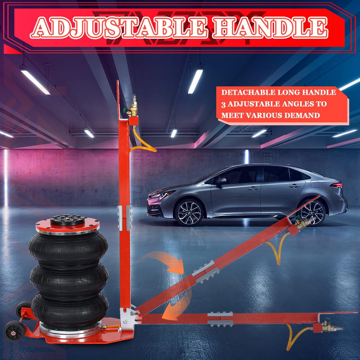 3T Triple Bag Air Jack 6600lbs Pneumatic Jack 3s Fast Lift Up 16in Airbag Jack with Adjustable Long Handle Heavy Duty Triple Air Bag Jack Lift for Cars Garage (Red)