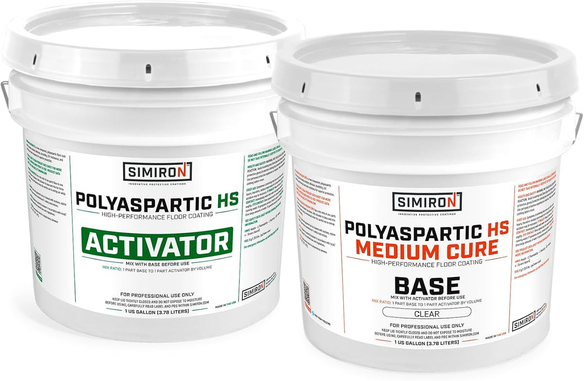 Polyaspartic High Solids Topcoat Coating System - 2 Gallon Kit - Clear Coating Gloss Finish - Easy-to-Use 1:1 Mix Ratio - Protection to Adhesion, UV, Abrasion, & Scratches (Medium Cure)