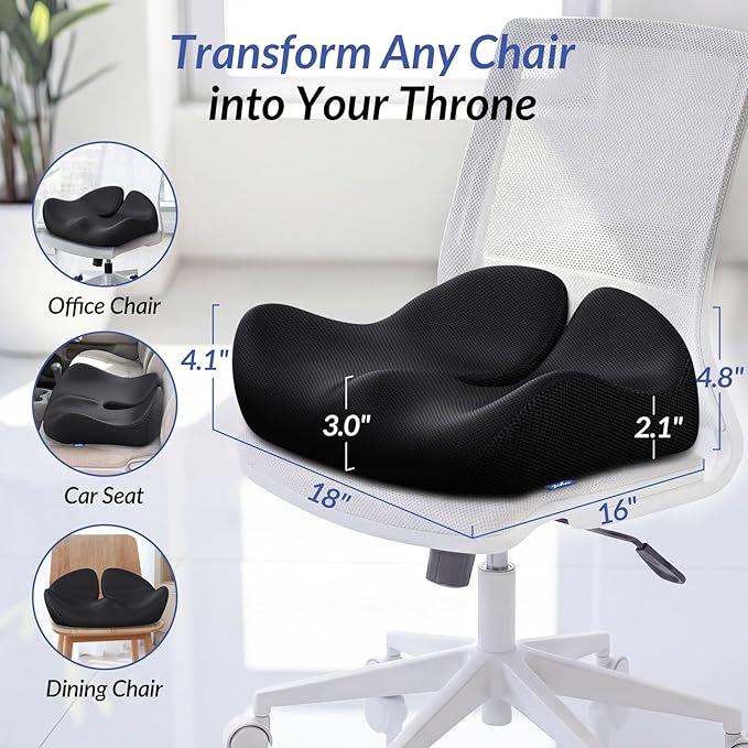 ZIKEE Pioneering Gel Seat Cushion for Sitting Without Stuffiness, Ergonomic Memory Foam Office Chair Cushion for Sciatica, Back, Tailbone Pain Relief, Anti-Slip Car Seat Cushion, Breathable Cover