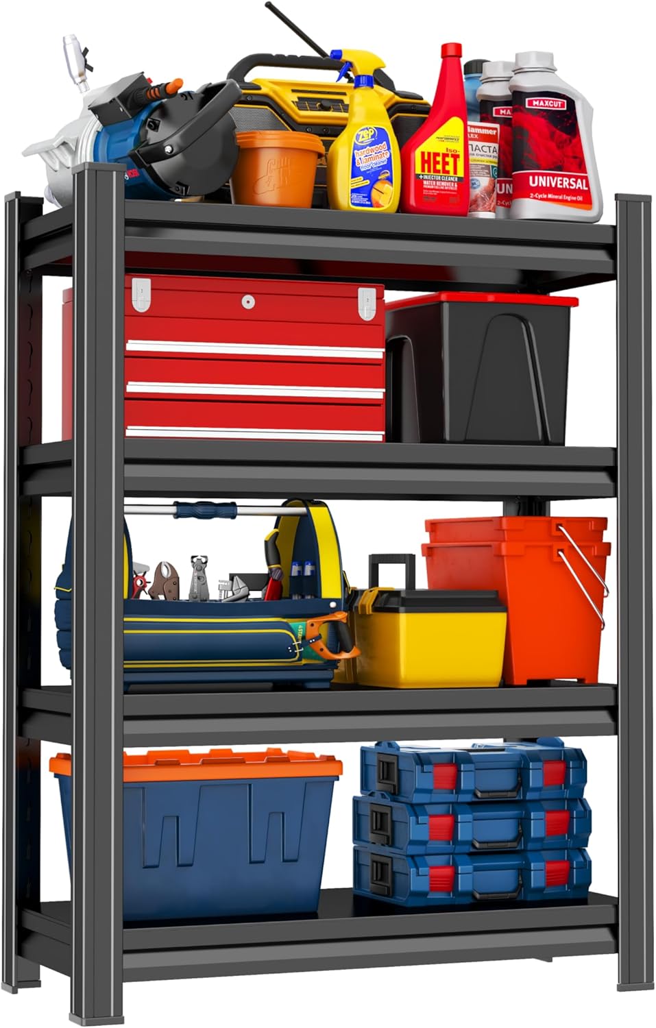 Metal Garage Shelving Unit, Heavy Duty 4-Tier Adjustable Storage Rack, Steel Shelving,2000 lbs Capacity, Industrial Shelves for Heavy Tools and Equipment (4-Tier 44" H x 28" W x 14" D)