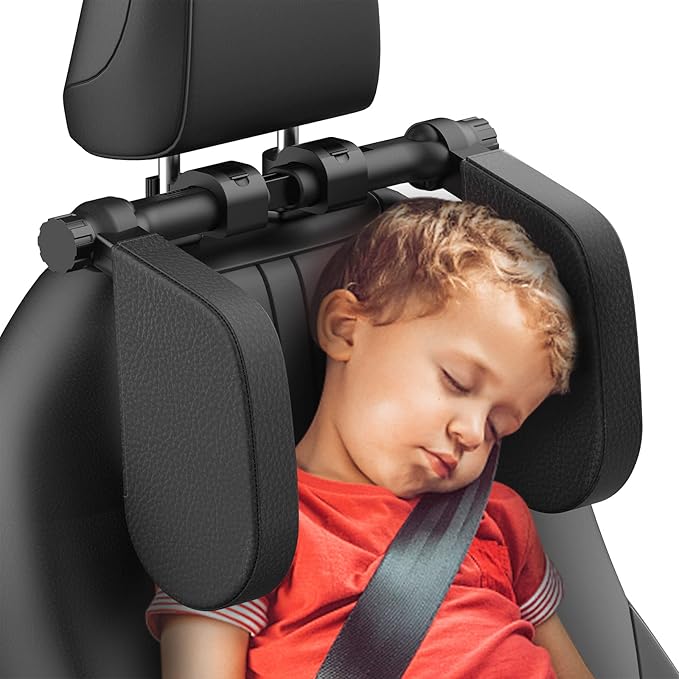 Yoocaa Adjustable Car Headrest Pillow, Road Pal Headrest, U-Shaped Travel Sleeping Pillow for Kids & Adults, Head Neck Support Only Suitable for Car Seat Headrest with Poles, Black