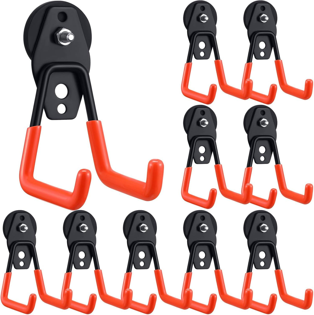 Landhoow Large Magnetic Hooks Heavy Duty Garage Magnet Hooks Strong Storage Utility Magnetic Hangers with Anti Slip Rubber Coating for Indoor and Outdoor Hanging(Orange,10 Pcs)