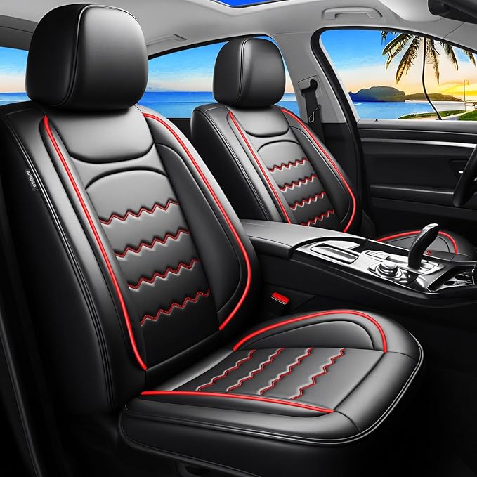 Car Seat Covers Compatible with Mazda 6 2007-2021, Full Coverage Premium Leather Waterproof Breathable Seat Covers, Automotive Seat Protectors, Airbag Compatible(Full Set Seats, Black & Red)