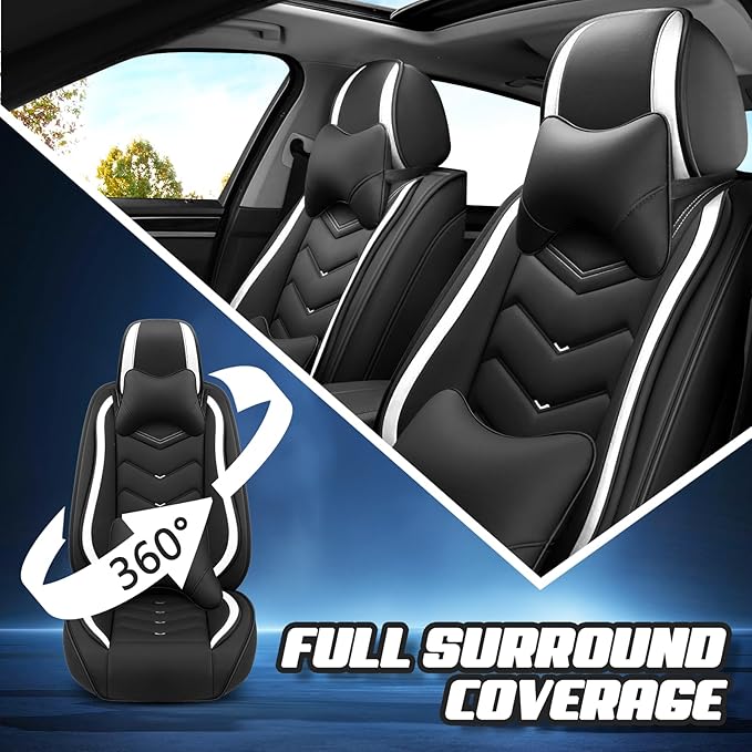 Car Seat Covers for Hyundai Sonata 2002-2026, Premium Nappa Leather Car Seat Cover, Stylish Sport Seat Covers， Automobile Seat Cover Sets.(Luxury 5 Seats/Black White)