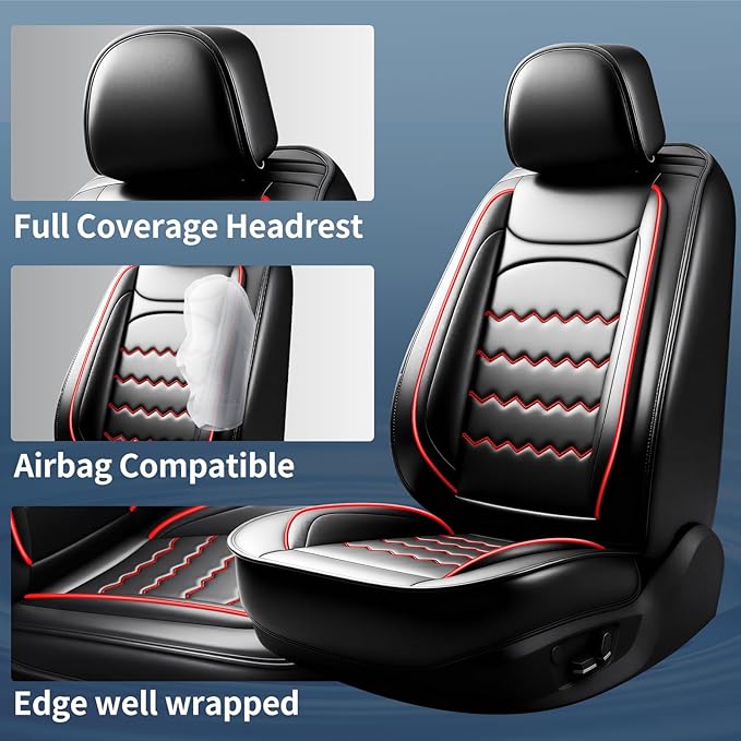 CX-5 Seat Covers Custom Fit for Mazda CX-5 2013-2025 2026, Full Coverage Leather Waterproof Breathable Seat Covers, Automotive Seat Protectors, Airbag Compatible(Full Set Seats, Red & Black)