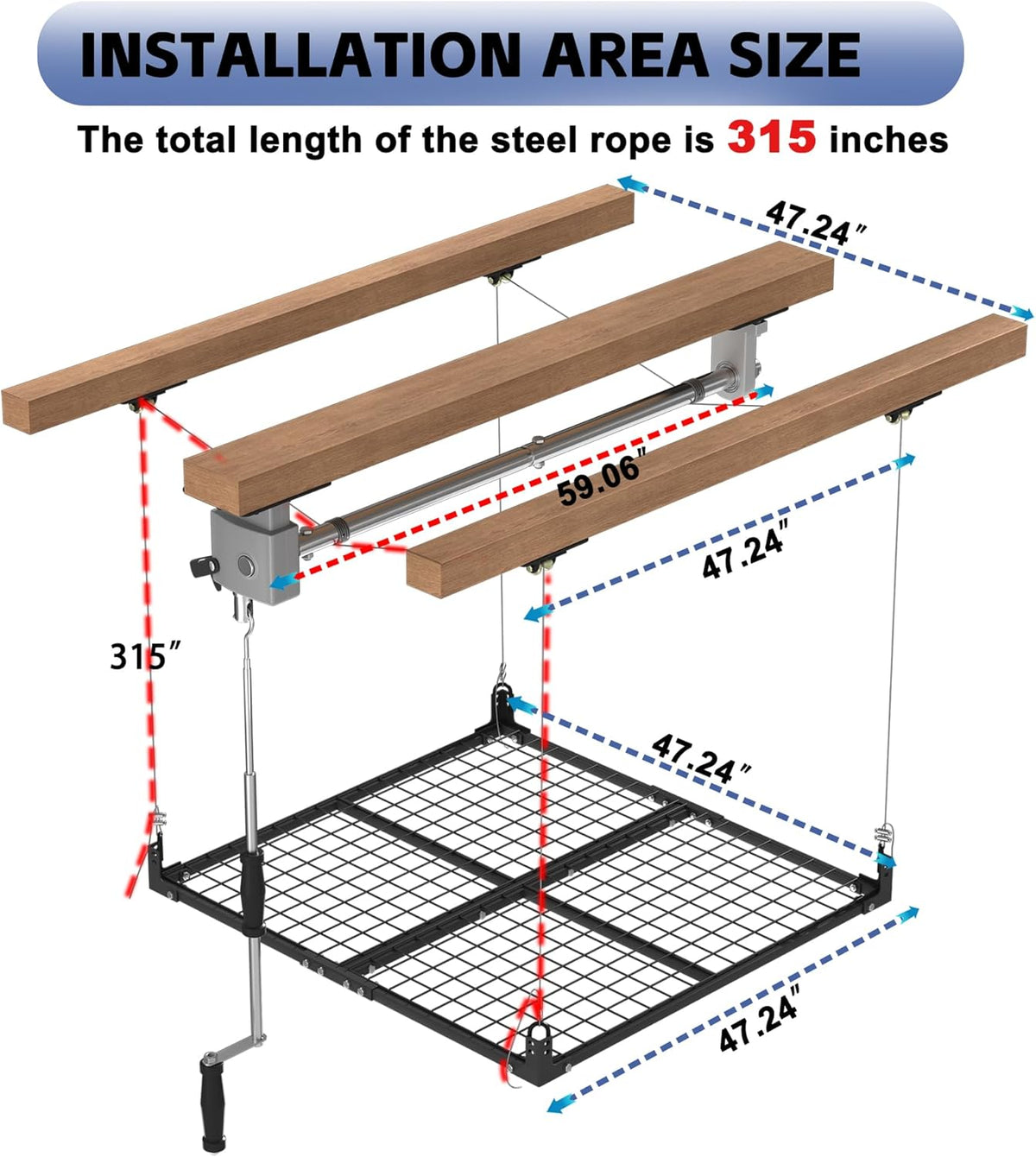 Overhead Garage Storage Rack,4x4FT Ceiling Storage Racks Lift,Adjustable Organization System,Workshops or Basements(Black)