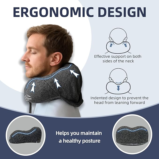 Travel Pillow with Extra Large Hood for Airplane Long Flights Privacy and Comfort Memory Foam with Skin-Friendly Cover for Road Trip Head&Neck Support for Plane Office Cars Sleeping & Rest (Grey)