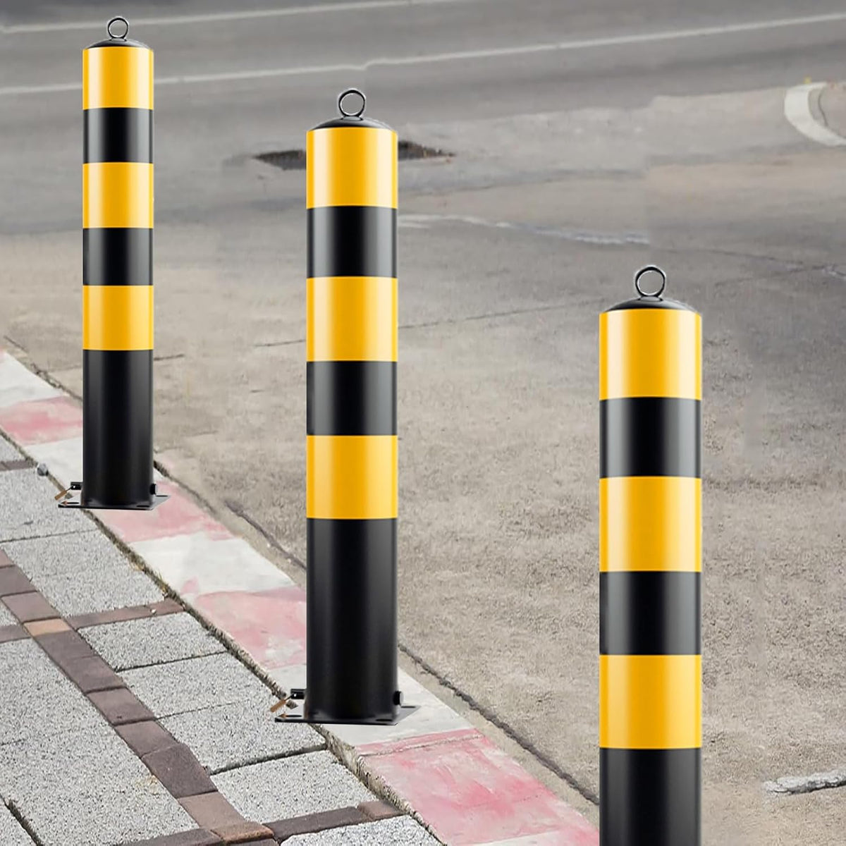 Steel Safety Bollard Post, with Lock Bollard Post Removable Security Posts, Parking Bollards, Parking Barriers Concrete, Powder Coat, for Parking Lot, Driveway and Sidewalk(Black (3pcs),50cm/19.7in)