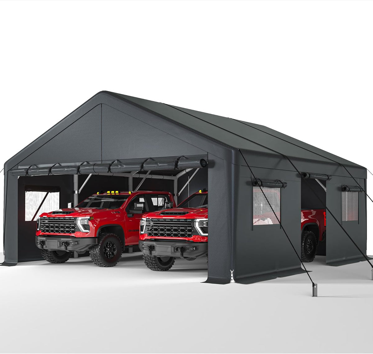 Bepatio 2 Car Carport, 20 x 20 Heavy Duty Metal Carport, All Weather Extra Large Car Port, Outdoor Portable Garage with Side-Opening Doors & Roll-Up Windows