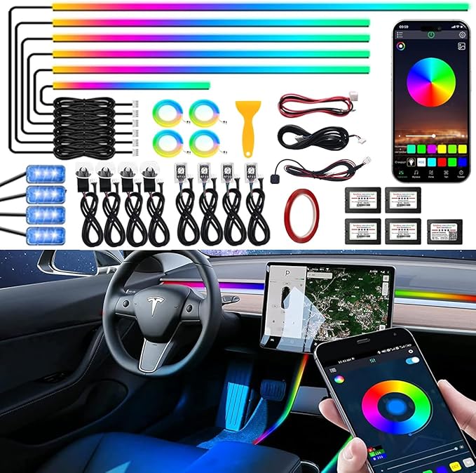 Dreamcolor Interior Car Strips Lights: Led Acrylic Light 22 in 1 RGB Ambient Lighting with Wireless App for Cars - 16 Million 175 Inches 600 Led Music Sync Led Lights Kits