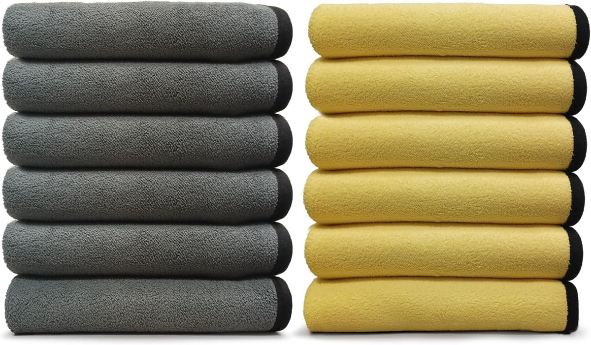 VPD Microfiber Coral Fleece Towels - Dark Yellow, Ultimate Car Drying Towels, Extra Large, Super Absorbent, Lint and Scratch Free, Perfect for Car Wax Polishing (12, 15.75" by 23.5")