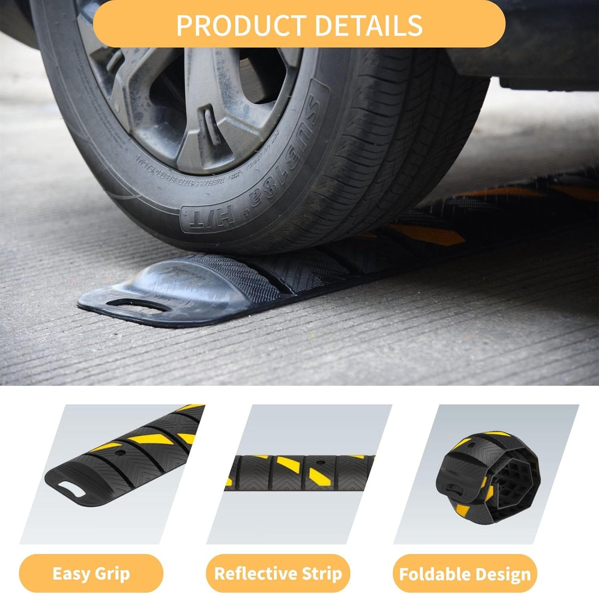 Portable Roll Up Speed Bump - 6Ft Collapsible Speed Humps for Driveway, Garage, Parking Lot - for Asphalt, Concrete, Gravel with Reflective Strips(Roll Up Speed Bump 6 Ft)