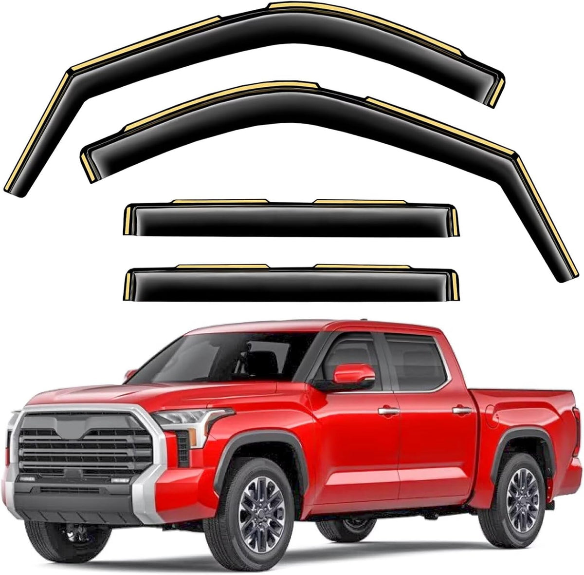 in-Channel Window Rain Guards Fit for Truck Toyota Tundra 2022 2023 2024 2025 CrewMax Extra Durable Window Visors Window Deflectors Vent Visors Vent Shades Car Accessories-4 pcs 2-Q13