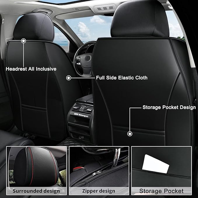 AOMSAZTO Car Seat Covers,2 Front Seats Custom Fit for Jeep Patriot 2007-2017,Faux Leather Automotive Cushion Covers Seat Protector,Airbag Compatible Waterproof Black