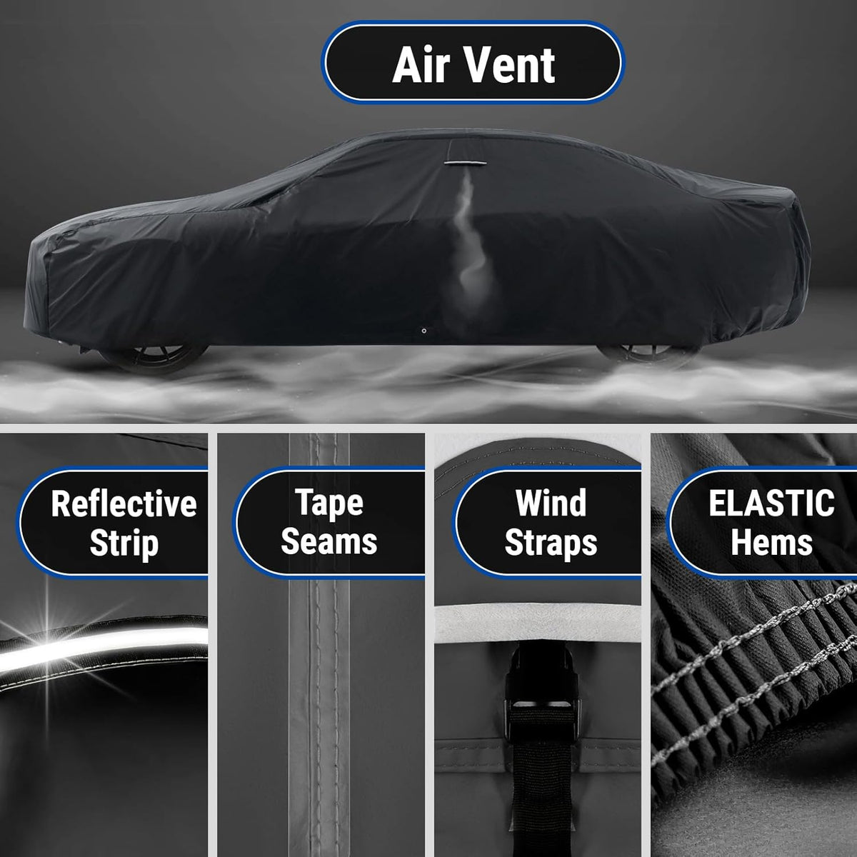 iCarCover Custom Car Cover for Chevy Biscayne (1958-1972) Waterproof All Weather Rain Snow UV Sun Protector Full Exterior Indoor Outdoor Car Cover (Stripe - Black/Gray)