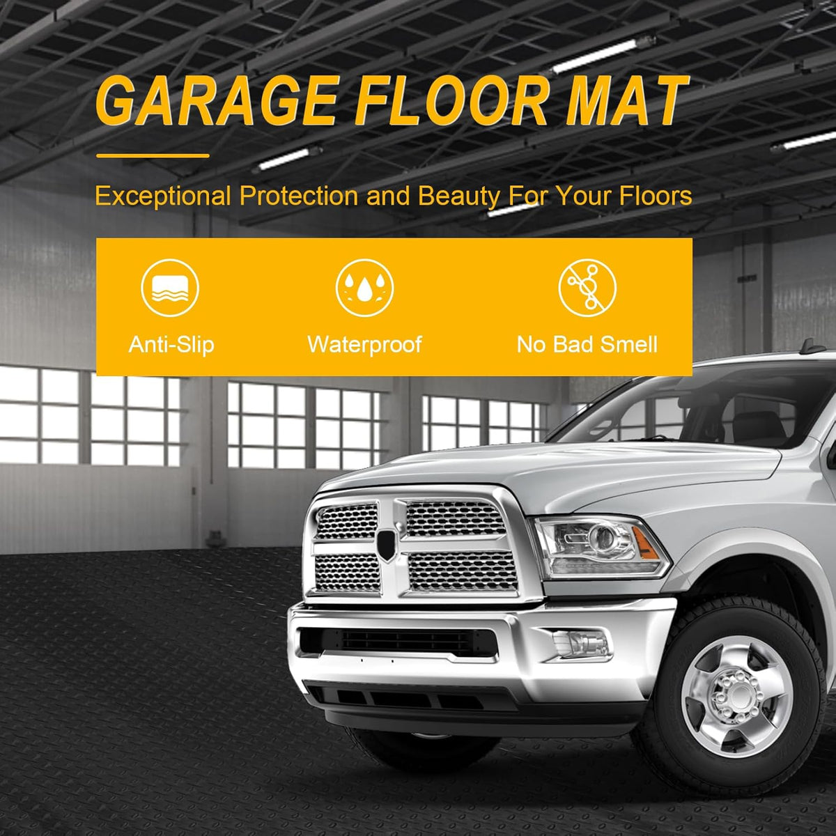 7.5x20 FT Garage Floor Mat, 2.8mm Thickened Flooring Roll with 20Pcs Tapes, Diamond Plate PVC Rubber Trailer Mat, Non-Slip Floor Protector Mat for Garage, Warehouse, Gyms, Trailer(Matte Black)