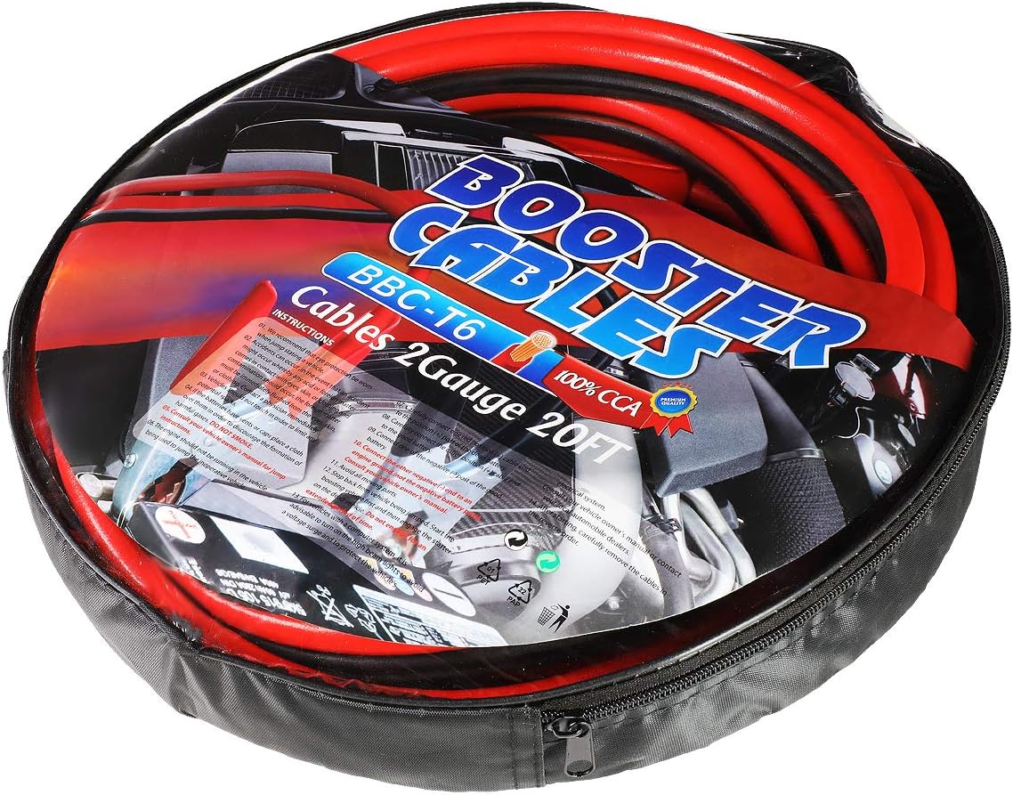Auto Dynasty Heavy Duty 20Ft 2Gauge Booster Cable Power Jumper 600AMP Emergency Battery Start Car/Motorcycle