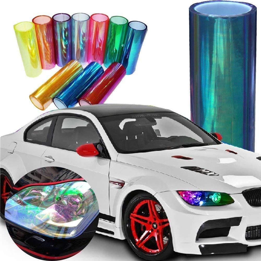 LED LIGHT 12 by 48 inches Self Adhesive Shiny Chameleon Headlights Tail Lights Fog Lights Films,Film Sheet Sticker,Tint Vinyl Film with Gift Knife and Hand Tool (Green)