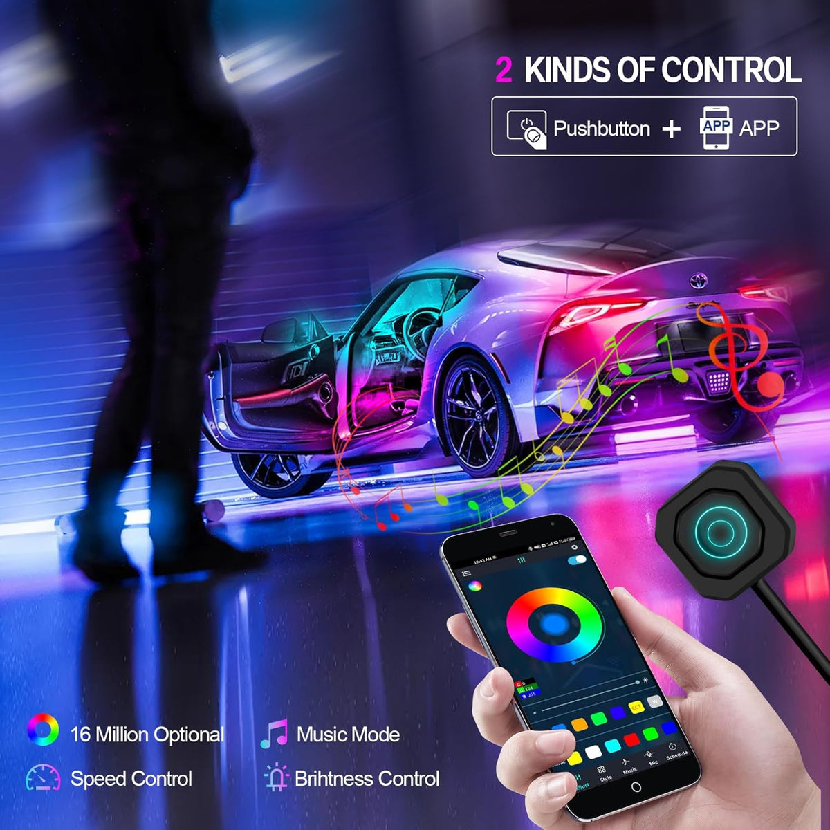 Dreamcolor Acrylic Interior Car Lights, WEBUPAR Car Accessories 2 in 1 Car LED Strip Lights with APP Control and 213 Modes, Car Center Console Fiber Optic Lights, RGB Neon Car Lighting