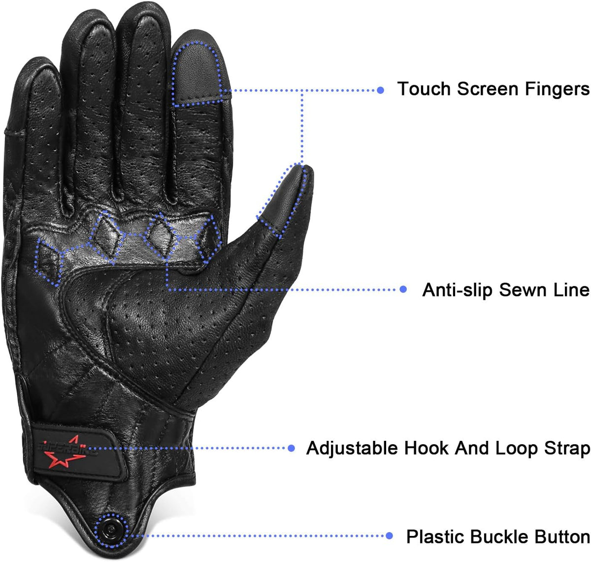Superbike Full Finger Goat Skin Leather Touch Screen Motorcycle Gloves Men S,M,L,XL,XXL (Perforated, S)