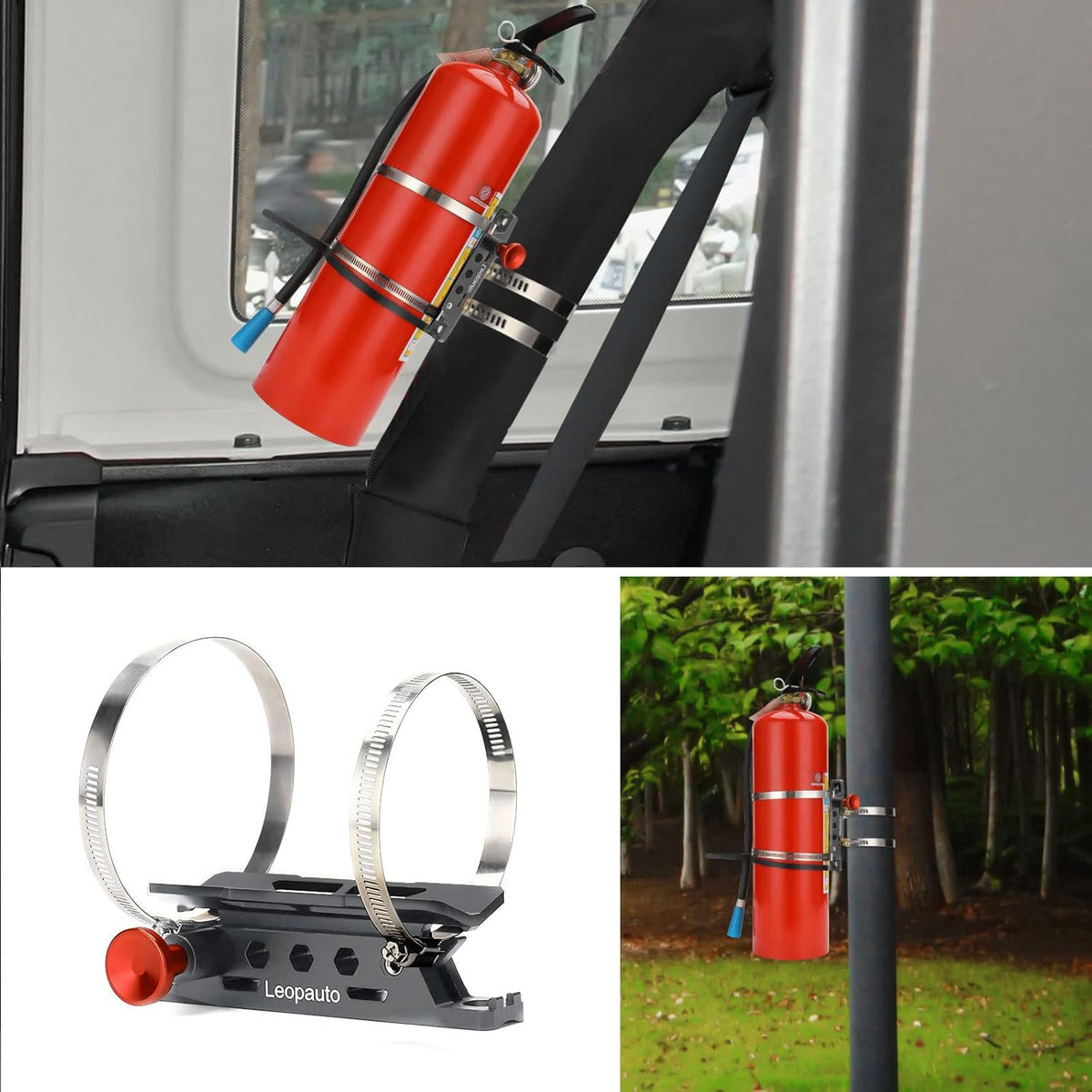 Vehicle Fire Extinguisher Mount Bracket, Aluminum Adjustable Quick Release Roll Bar Fire Extinguisher Bottle Mount with 8 Clamps, Compatible with Jeep Wrangler JK TJ Rubicon UTV, Gray