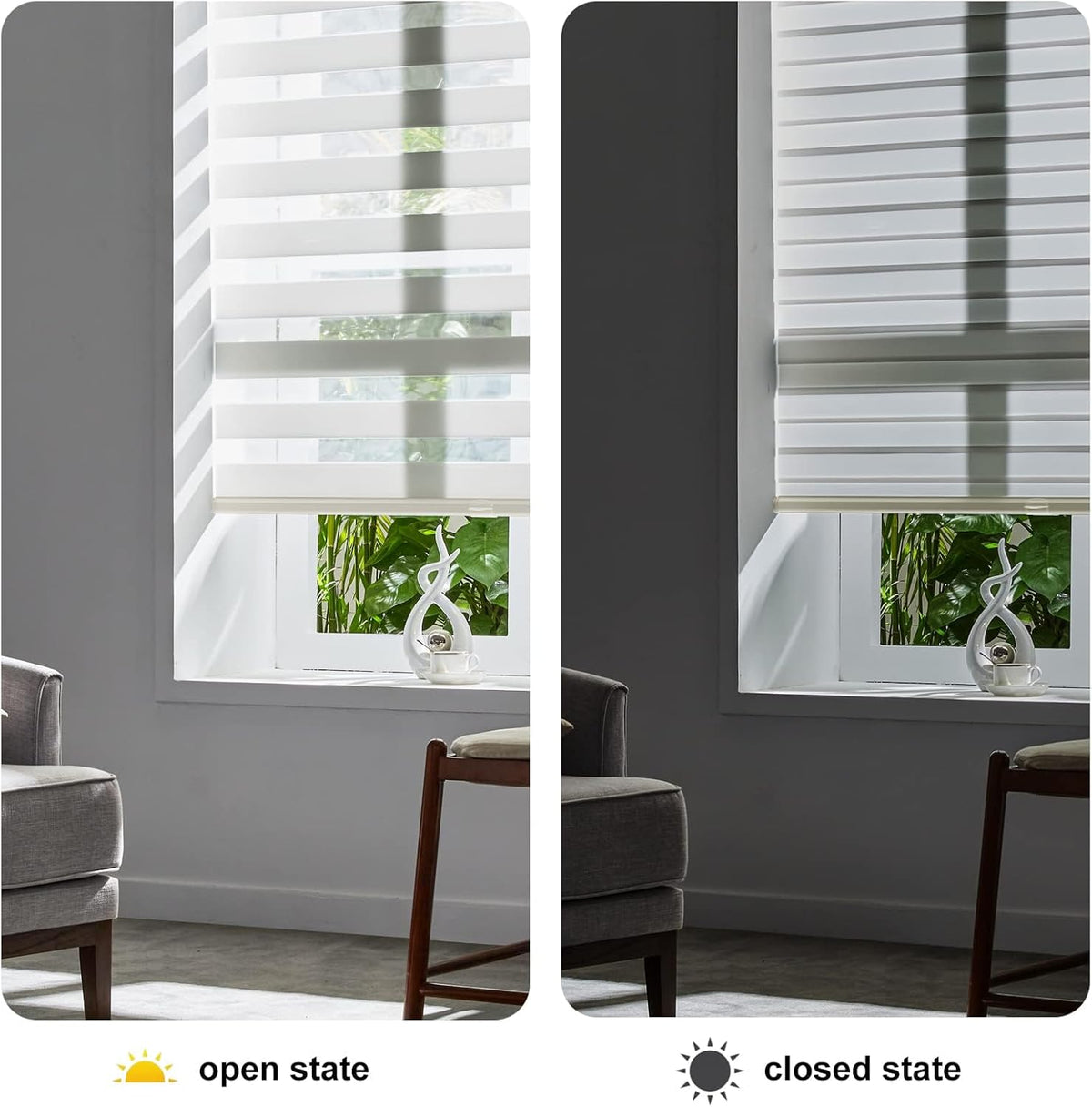 Persilux Zebra Blinds Cordless, Zebra Roller Shades for Windows (34.5" W x 64" H, Cream) Light Filtering Day and Night Window Drapes Sheer Shades for Home, Bedroom and Sliding Door Easy to Install
