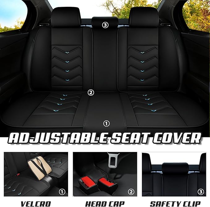 Car Seat Covers for Jeep Grand Cherokee L 2021-2026, Premium Nappa Leather Car Seat Cover, Stylish Sport Seat Covers， Automobile Seat Cover Sets.(Luxury 5 Seats/Black Blue)