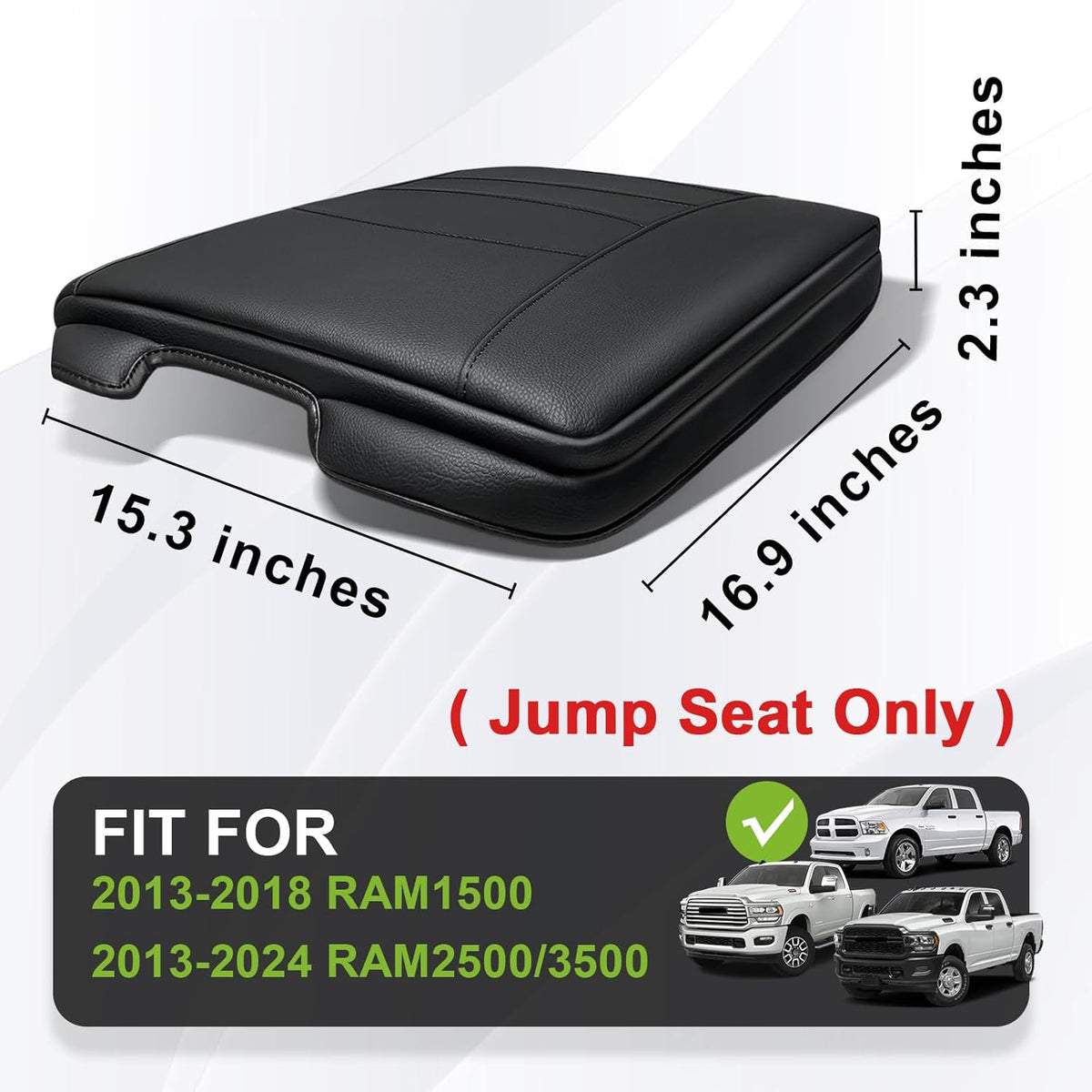 Muslogy Center Console Armrest Cover Compatible with Dodge Ram1500 2013-2018 & ram2500/3500 2013-2025 Comfort Armrest Pad Arm Rest Cushion Vegan Leather Protector 1-Inch Extra Thick(Jump Seat ONLY)