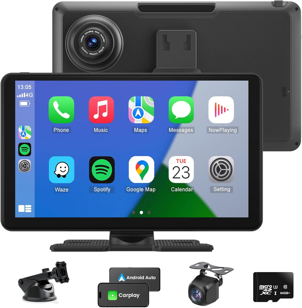 Compatible Wireless Apple CarPlay Android Auto Car Screen, Dual Camera 9 Inch 1080P Touch Screen Car Stereo Music Video Player Naivgation Bluetooth Mirror Link, Siri, AirPlay, AUX, Voice Assistant