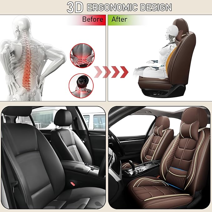 Leather Car Seat Covers Fit for Toyota Sienna 1997-2024, 5 Seater Car Seat Cover, Premium Waterproof, Scratch Resistant Car Interior Accessories (Full Set with Pillow Coffee)