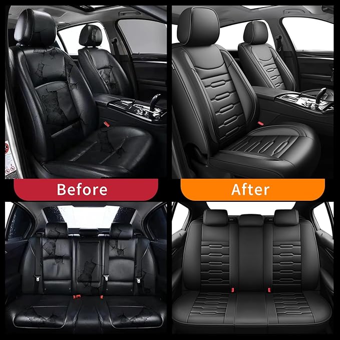 Fit Honda Fit Car Seat Covers for Honda Fit 2007-2019 2020 - Upgraded Premium Waterproof & Breathable Leather, Airbag Compatible, All-Weather Seat Cushion Protector (Full Set, Black)