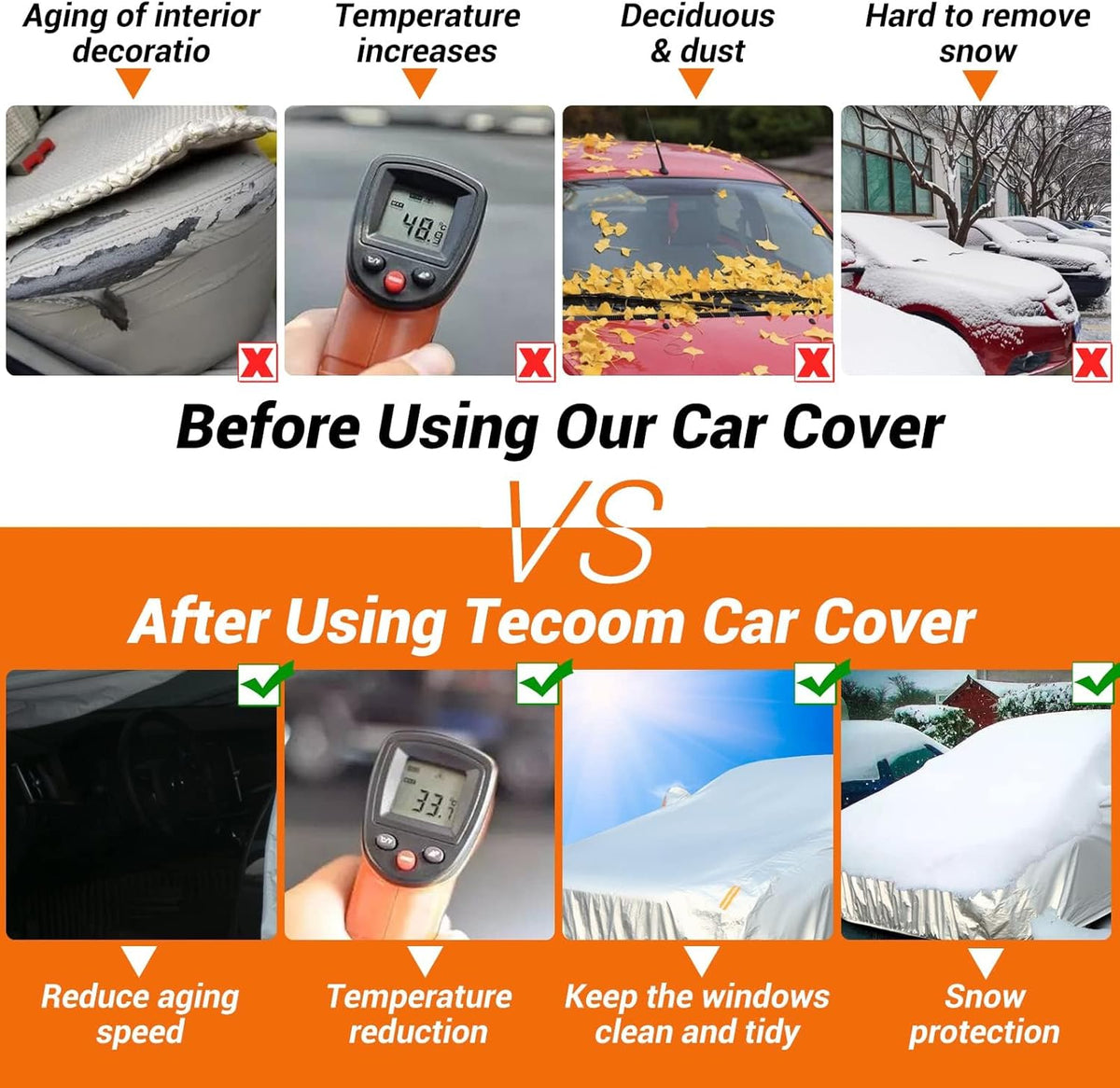 Tecoom Truck Cover Waterproof All Weather, 3 Layers Full Pickup Cover, Fleece Lining Outdoor Cover with Zipper Door/Lock for Snow Rain Protection, Universal Fit Regular/Extended/supercrew Cab