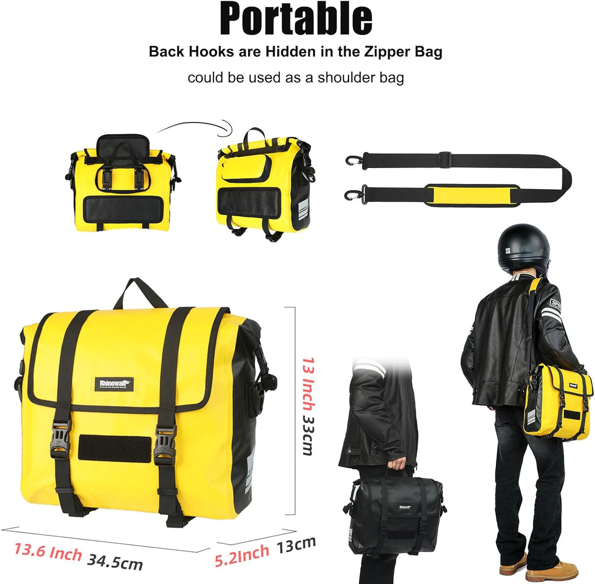 HUNTVP Motorcycle Saddlebags 15L Saddle Bags Motorcycles Single Side Pannier Bag Waterproof Motorcycle Tail Bag Portable Multifunctional Shoulder Bag (Black)