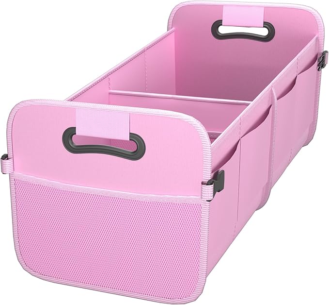 Sposuit Trunk Organizer for Car - 70L Collapsible Car Storage with 11 Pockets & Reinforced Handles, SUV Trunk Organizers for Grocery Cargo(Pink)