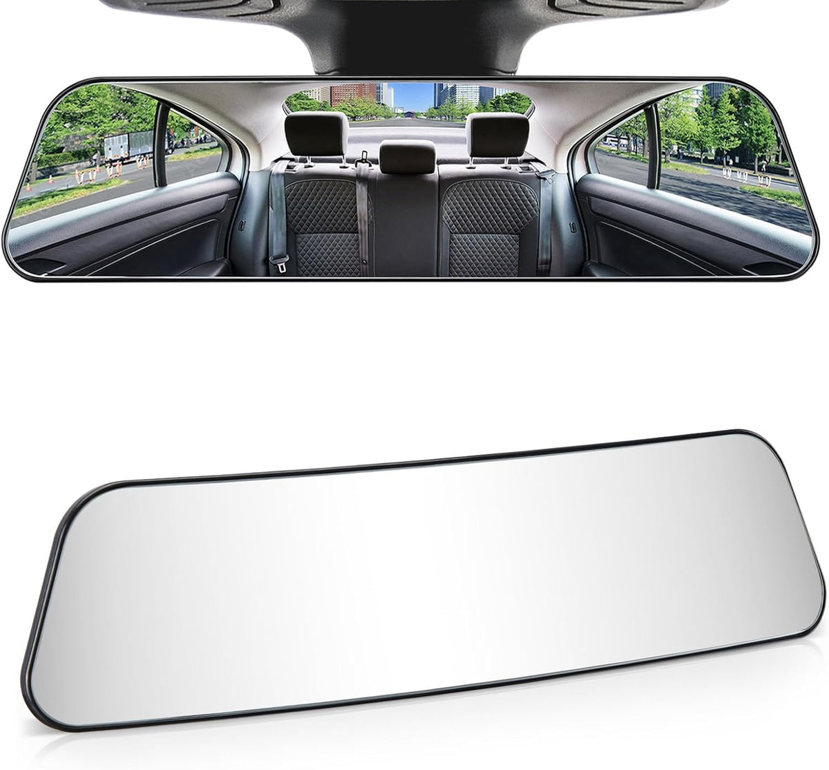 JOYTUTUS Rearview Mirror, 12 Inch Panoramic Interior Clip-on Wide Angle Convex Universal Rear View Mirror to Reduce Blind Spot Effectively for More Car SUV Trucks -Clear