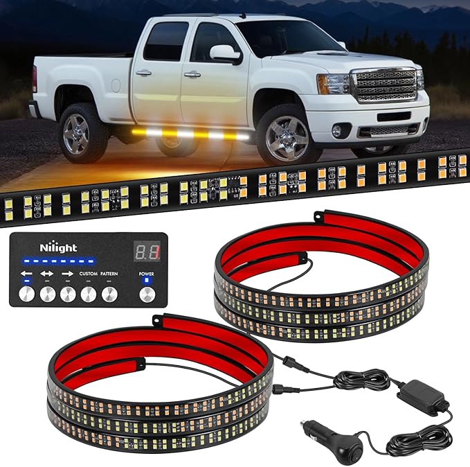 Nilight 2PCS 70 Inch Emergency Strobe Light Strip with Controller 864 LED Amber White Running Board Lights Flexible Side Flashing Warning Caution Safety Waterproof for Truck Construction Pickup
