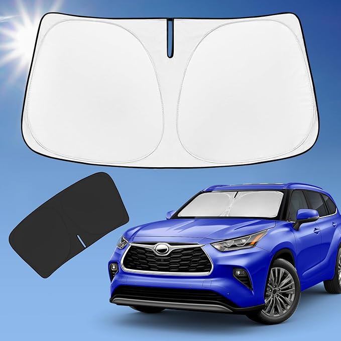 for Toyota Highlander 2020-2024 2025 2026 Sun Shade Sunshade Windshield Cover, 4-Layer Front Window Shade Custom Fit Highlander L LE XLE Limited Platinum Sun Visor 240T Fabric Car Accessories