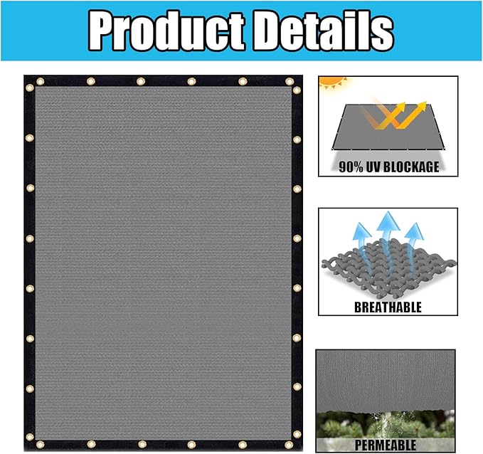 Amagenix 90% Shade Fabric 24'X 24' Gray Sun Shade Cloth with Grommets for Pergola Replacement Shade Cover Canopy, Heavy Duty, Cable Zip Ties Included (We Customized)