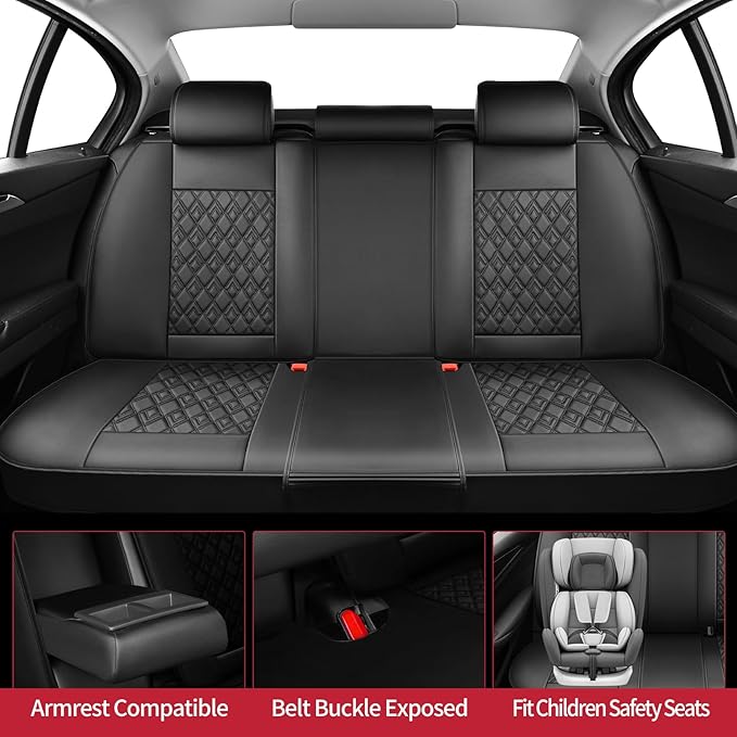 Fit Elantra Car Seat Covers for Hyundai Elantra 2017-2024 2025 2026 - Upgraded Premium Waterproof & Breathable Leather, Airbag Compatible, All-Weather Seat Cushion Protector (Full Set, Black)