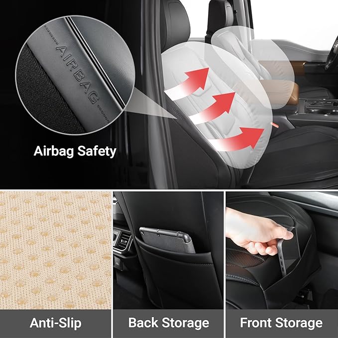 Coverland Custom Fit Car Seat Covers for SUV Compatible with [Escalade, Sonora, Suburban, Tahoe, Yukon, H2] Premium Waterproof Non-Slip Interior Seat Protector [Front Black - Size Chart A36]