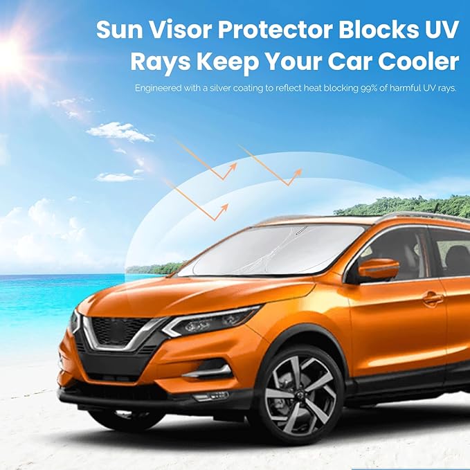 Custom Fit Rogue Sport Windshield Sunshade for 2017-2024 Nissan Rogue Sport Accessories (Not for Rogue) Front Window Car Sun Shades Shield Cover for Windshield Sun Visor Protector Blocks UV Rays