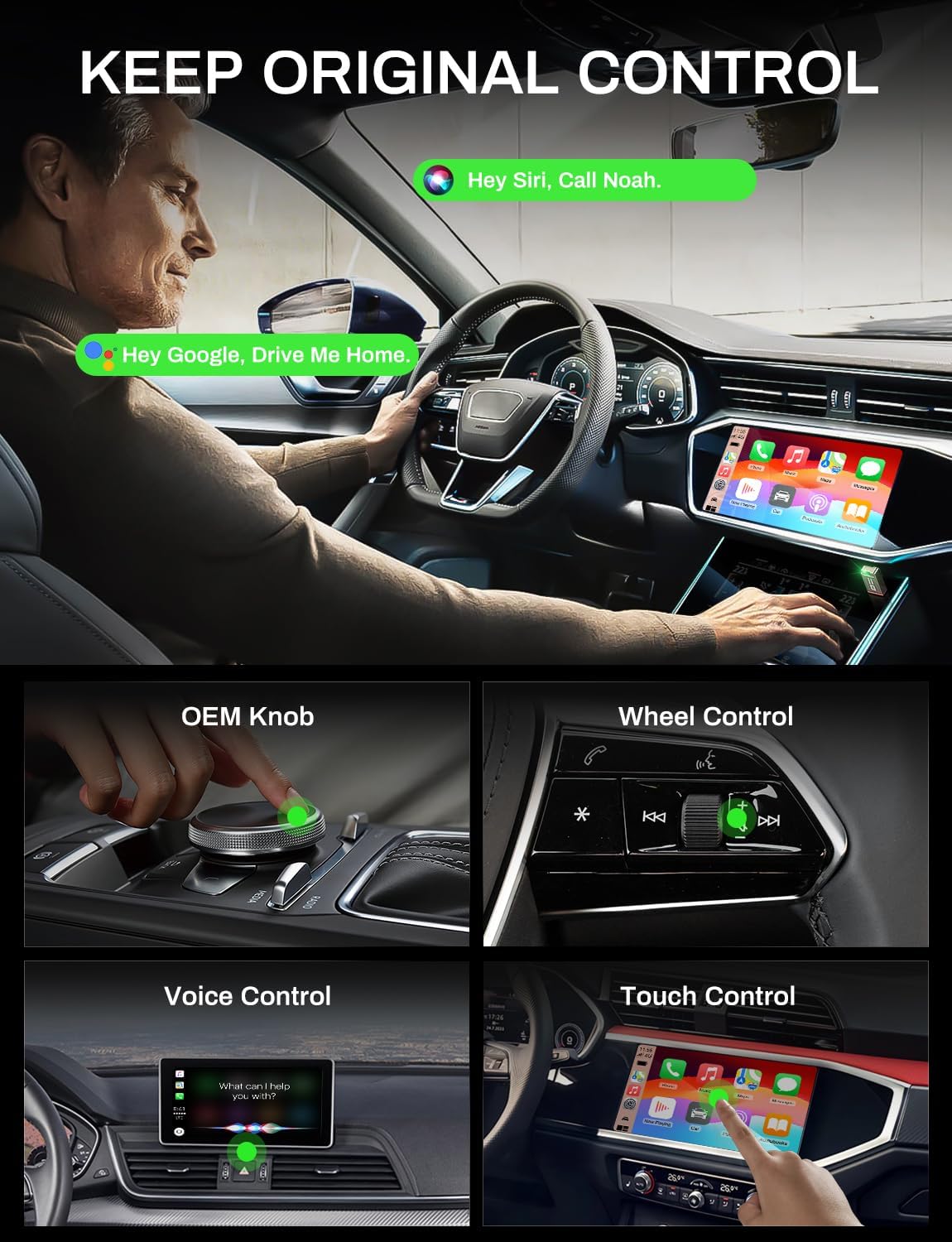 2-in-1 Wireless CarPlay Adapter Support Apple CarPlay & Android Auto, Mini Bluetooth USB A & USB C Dongle Convert Wired to Wireless Compatible with iPhone & Android