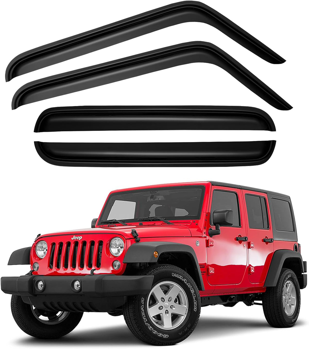 Window Visors Rain Guards Shield for 2007-2018 Jeep Wrangler, Out-Channel Window Vent Wind Deflectors Visors Shades for 07-18 Wrangler JK