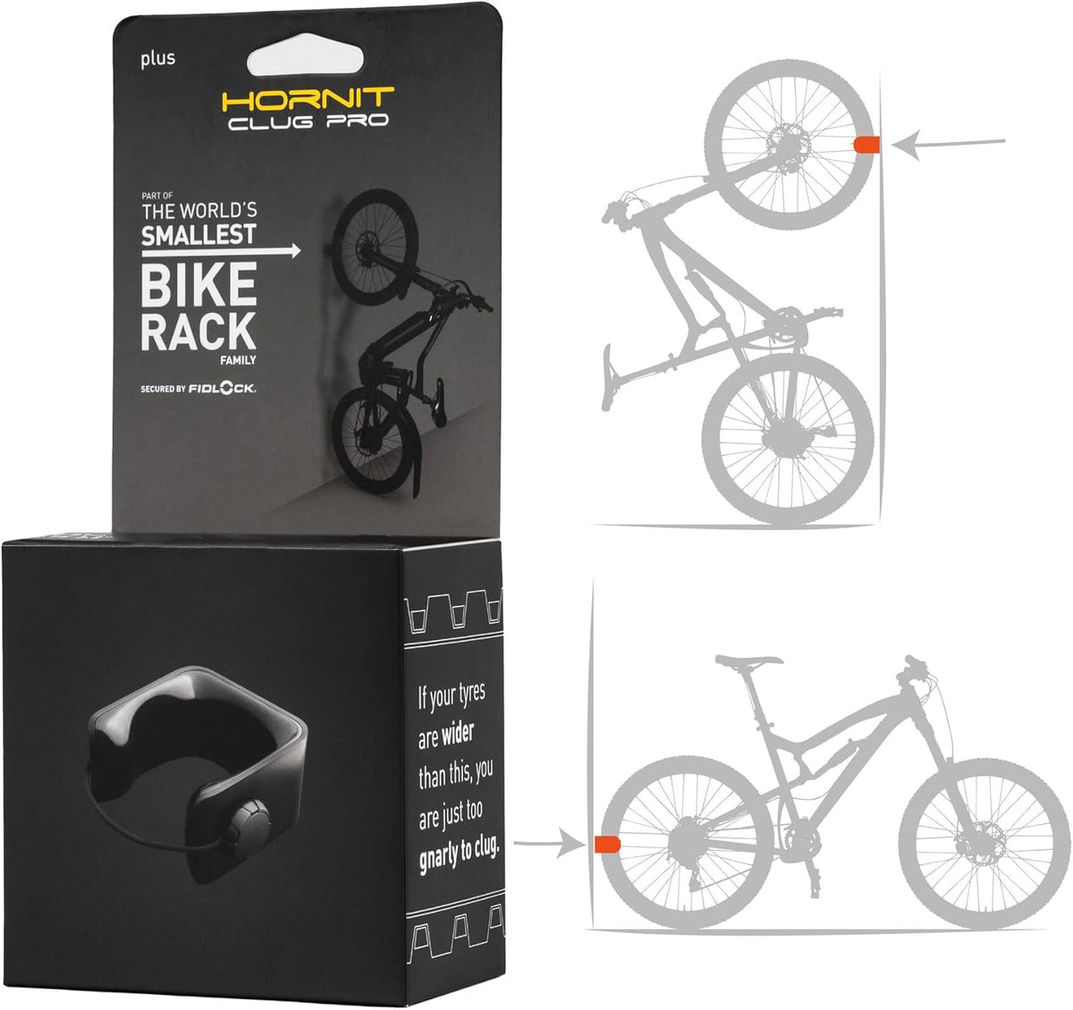 Hornit CLUG PRO | Wall Mounted Bike Rack | Secured by FIDLOCK | 5 Sizes | Easy to Install