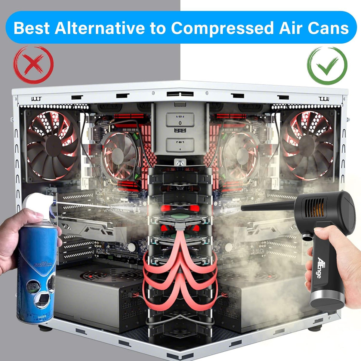 Electric Air Duster, Cordless Air Duster, Rechargeable Compressed Air Duster, 33000 RPM Air Blower, Two Smart Start Modes, Good Replacement for Compressed Air Can, Reusable Dust Destroyer…
