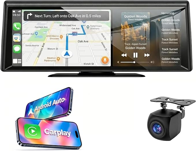 Wireless CarPlay Screen 8.1" Portable Car Stereo with CarPlay iOS & Android Auto 2K Dash Cam 1080P Backup Camera Bluetooth Voice Control GPS Compatible with Most Cars Trucks SUVs Vans