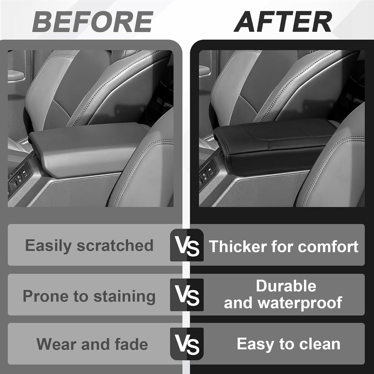 Muslogy Center Console Armrest Cover Compatible with Ford Bronco 2021 2022 2023 2024 2025 Comfort Armrest Pad Arm Rest Cushion Vegan Leather Protector Regular Thick