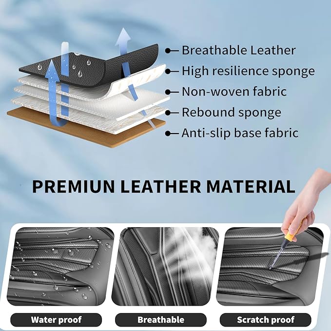 Fit Tucson Car Seat Covers Premium Leather for Hyundai Tucson 2010-2025 2026. Waterproof， Breathable, Scratch-Resistant & All-Weather Seat Cushion Protector(Front Seat, All Black)
