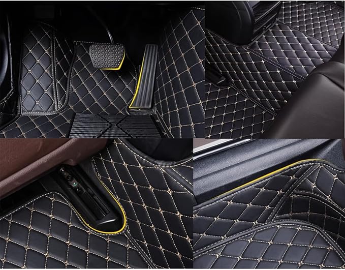 Custom Personalized Floor Mats for Cars，Luxury Full Coverage All Weather Car Floor Mats，Anti-Slip Leather Car Mat Set ，Custom Floor Mats for 99% of Cars, Trucks & SUVs (All Black White)